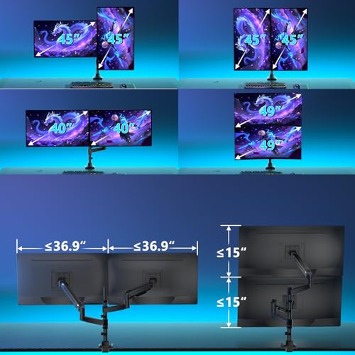 WALI Dual Monitor Mount for Ultrawide Heavy Duty Curved Monitor Stacking, Dual Monitor Arms Fits 13-49 Inch for Ultrawide Screens up to 44lbs, 49 inch Monitor Arm, Black - color: Black (Dual), size: 13" to 49"