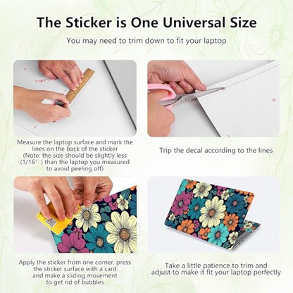 Laptop Skin Sticker Decal, Universal Reusable Vinyl Laptop Cover for 12" 13" 13.3" 14" 15" 15.4" 15.6" Notebook PC, Reusable Waterproof Scratch-Resistant with 2 Wrist Pads,Cute Art Flowers - color: Cute Art Flowers