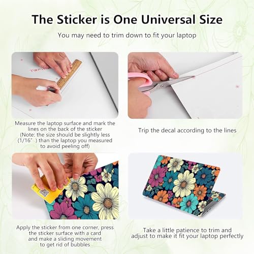 Laptop Skin Sticker Decal, Universal Reusable Vinyl Laptop Cover for 12" 13" 13.3" 14" 15" 15.4" 15.6" Notebook PC, Reusable Waterproof Scratch-Resistant with 2 Wrist Pads,Cute Art Flowers - color: Cute Art Flowers