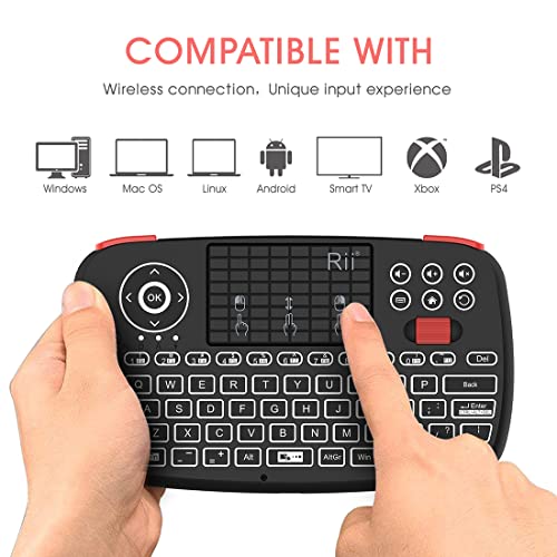 (Upgrade) Rii i4 Mini Bluetooth Keyboard with Touchpad, Blacklit Portable Wireless Keyboard with 2.4G USB Dongle for Smartphones, PC, Tablet, Laptop TV Box iOS Android Windows Mac.Black