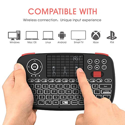 (Upgrade) Rii i4 Mini Bluetooth Keyboard with Touchpad, Blacklit Portable Wireless Keyboard with 2.4G USB Dongle for Smartphones, PC, Tablet, Laptop TV Box iOS Android Windows Mac.Black