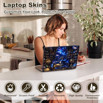 Universal Laptop Skin Sticker Decal 11-15.6 Inches, Dragon Bookshelf | Reusable Vinyl Sticker for 12.1 13 13.3 14 15.4 Inches Notebook PC, Scratch Resistant Waterproof, Easy to Trim & Apply - color: Dragon Bookshelf
