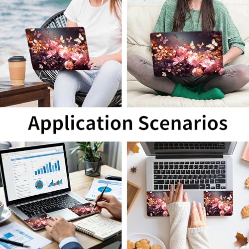 Laptop Skin Sticker 3-Piece Set,Flowers Butterflys | Trim-to-fit 3-piece vinyl set with one 15 x 10.6 in lid skin and two palm-rest decals for many 12-15.6 in laptops - color: Flowers Butterflys