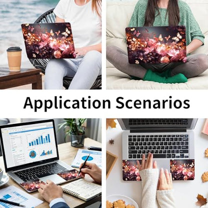 Laptop Skin Sticker 3-Piece Set,Flowers Butterflys | Trim-to-fit 3-piece vinyl set with one 15 x 10.6 in lid skin and two palm-rest decals for many 12-15.6 in laptops - color: Flowers Butterflys