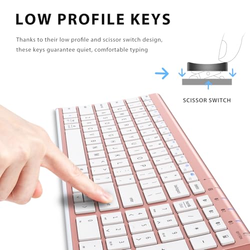 iClever BK10 Bluetooth Keyboard, Wireless Rechargeable Ultra-Slim Keyboard with Long Battery Life, Compatible with iOS, Android, Windows, Mac for iPad, Tablet, Laptop, PC, Phone (Rose Gold) - color: rose gold