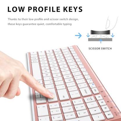 iClever BK10 Bluetooth Keyboard, Wireless Rechargeable Ultra-Slim Keyboard with Long Battery Life, Compatible with iOS, Android, Windows, Mac for iPad, Tablet, Laptop, PC, Phone (Rose Gold) - color: rose gold