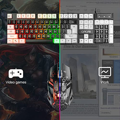 CHONCHOW Light Up Keyboard and Mouse Combo, Full Size RGB Gaming LED Keyboard and Rainbow Wired Gaming Mouse for PS4 PS5 Xbox One Computer Desktop PC Gamer Office - color: Main Black