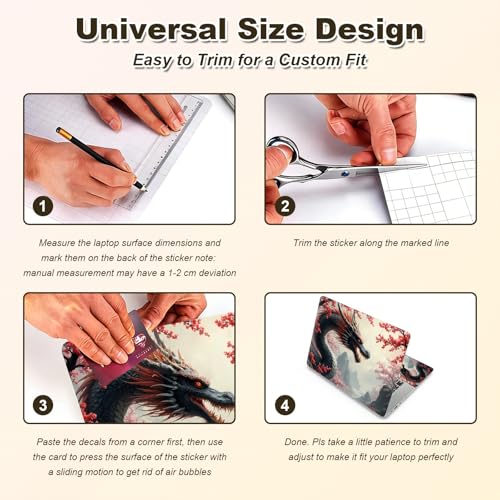 Universal Laptop Skin Sticker, 11-15.6 Inch Reusable Vinyl Laptop Skin Decal, Scratch Resistant Waterproof Cover, Easy to Trim & Apply, Dragon Cherry Blossom - color: Dragon Cherry Blossom