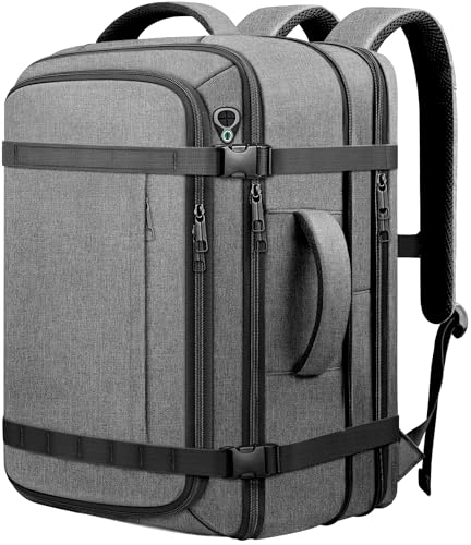 Comfort Travel Backpack,Expandable Carry on Backpack with LifetimeWarranty | Fits 17.3" Laptop Notebook,Water Resistant Weekender Backpack 1-5 Days Flight Approved for Men Hiking,College Travel,Grey - color: Grey, size: Standard（35L-45L）