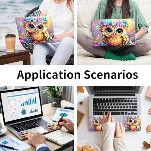 Laptop Skin Sticker 3-Piece Set,Owl Flowers | Trim-to-fit 3-piece vinyl set with one 15 x 10.6 in lid skin and two palm-rest decals for many 12-15.6 in laptops - color: Owl Flowers