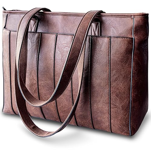 Laptop Bag for Women - 14" Vegan Leather Computer Bags for Laptops for Women - Padded Compartment - Leather Tote - color: Espresso