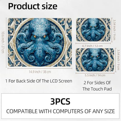 Blue Kraken Octopus Medallion Nautical Universal Laptop Skin Sticker 3PCS,Protective Decal Trim-to-Fit 11.6" 13.3" 14" 15.6" Laptop Vinyl Cover,Removable Anti-Scratch Computer Decal Protector - color: Blue Kraken Octopus Medallion Nautical