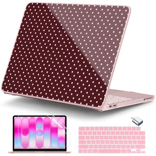 for MacBook Neo 13 Inch Case 2026 (Model A3404, A18 Pro chip), Stylish Pattern Protective Hard Shell with Screen Protector, Keyboard Cover & USB-C Adapter - Burgundy Polka Dots - color: Burgundy Polka Dots