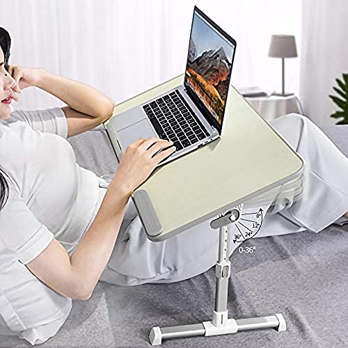 Amazon Basics Portable Foldable Adjustable Laptop Stand Tray Table Lap Desk for Bed and Couch, Fits up to 17-Inch Laptop, 12"x20", Cream - size: Medium