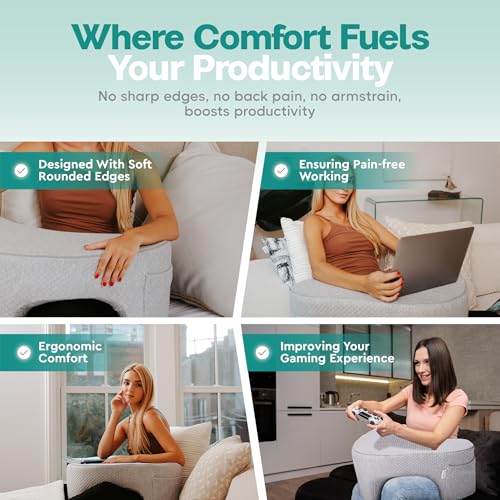 Memory Foam Reading Pillow with Arm Rests & Pocket | Lap Desk for Laptop, Reading and Relaxing on Bed, Couch, or Floor, Armrest and Gaming Pillow – Ideal for Ultimate Comfort and Support