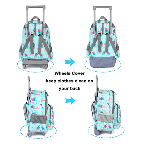 Tilami Rolling Backpack 18 inch Double Handle with Lunch Bag Wheeled Kids Backpack for Girls and Boys, Icecream Green - color: Icecream Green