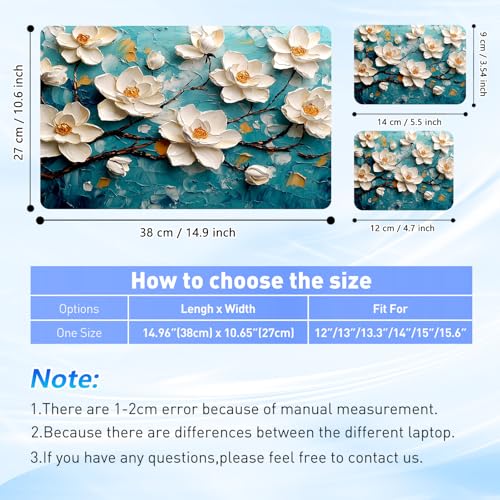 Universal Laptop Skin Sticker Decal with 2 Wrist Pad Skins, Waterproof Scratch Vinyl Cover for 11–15.6 Inch MacBook, HP, Dell, Lenovo, Cutable & Reusable,3D Textured Magnolia Art - color: 3D Textured Magnolia Art