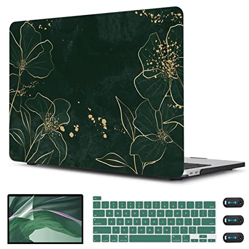 CISSOOK Case for MacBook Pro 13 Inch M2 M1 Chip A2338 A2251 A2289 | 4in1 Set Hard Shell Case+ Keyboard Cover+ Screen Protector for MacBook Pro 13 with Touch Bar 2020-2025, Elegant Gold Lotus - color: Pro13inch-Elegant Gold Lotus