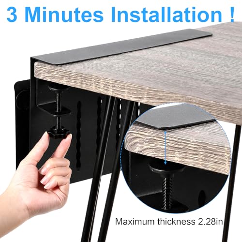 Desk Side Storage, No Drill Laptop Holder with Magnetic Pen Organizer, Clamp On Under Desk Mount for Home Office, Fits Flat Edge Tables 0.3" to 2.8"