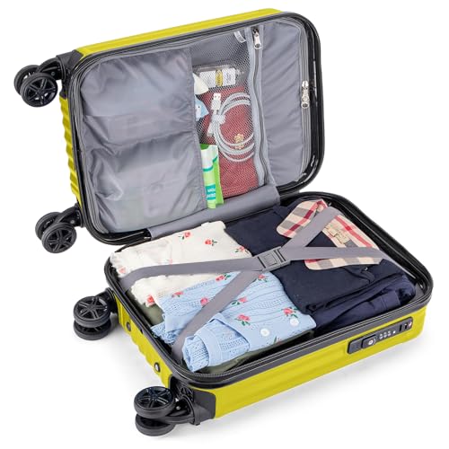 Personal Item Suitcase 18x14x8 Inches Hardside Built In TSA Lock & USB Port Lightweight Luggage With Removable Silent Wheels Underseat Carry-On Bag For Spirit and Frontier and More (Yellow) - color: Yellow