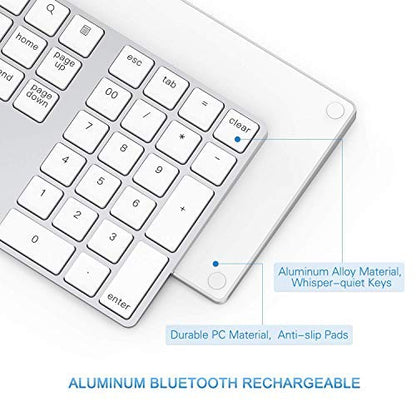 Lekvey Bluetooth Number Pad, Aluminum Rechargeable Wireless Numeric Keypad Slim 34-Keys External Numpad Keyboard Data Entry for Laptop, MacBook, MacBook Air/Pro, iMac, Windows, Surface Pro - Silver - color: White and Silver