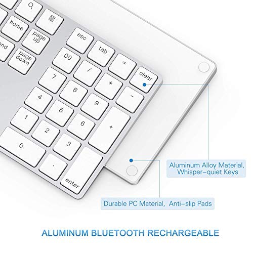 Lekvey Bluetooth Number Pad, Aluminum Rechargeable Wireless Numeric Keypad | Slim 34-Keys, External Numpad Keyboard, Data Entry for Laptop, MacBook, MacBook Air/Pro, iMac, Windows, Surface Pro - Silver - color: White and Silver