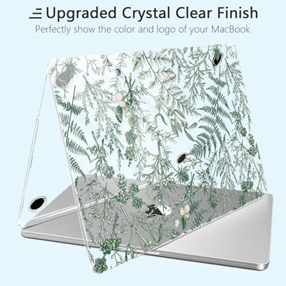 for MacBook Pro 14 inch Case 2025 M5 2024 M4 2023 Release– Fashionable Lightweight Floral Design Transparent HD Clear Laptop Shell, with TPU Keyboard Cover & OTG Adapters, Green Branches - color: Green branches