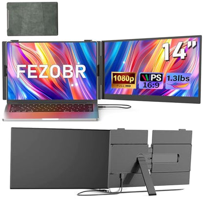 14" Laptop Screen Extender, Ultra-Slim 0.17" FHD 1080P IPS Portable Monitor for Laptop, USB C/HDMI Plug & Play, Fits 13"-17.3" Laptops, Work with Windows/Mac/Chrome,