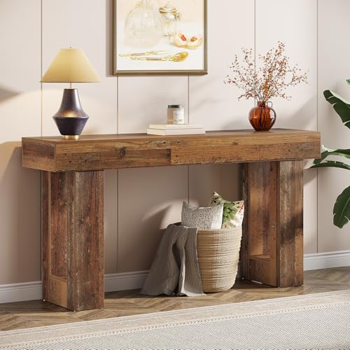 Tribesigns 63-Inch Long Console Table, Wooden Rectangular Sofa Table Behind The Couch, Farmhouse Entryway Table for Entrance, Hallway, Living Room (Mix Brown) - color: Mix Brown (63")