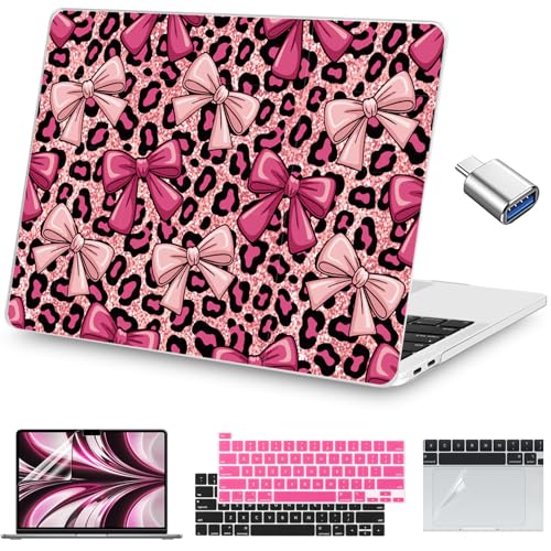 Teryeefi for MacBook Pro 13 inch Case A2338 M2 M1 Chip A2251 A2289 A2159 A1989 A1706 (2025 2024 2023 2022-2016) Release, PC Hard Shell with Keyboard Cover Trackpad Film Type C Adapter, Pink Bow 140 - color: Pink Bow 140