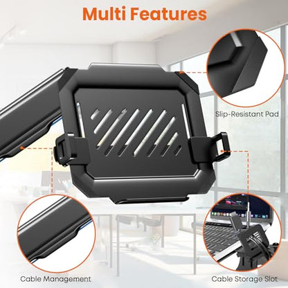 2-in-1 Laptop Wall Mount with Detachable Tray for 12-17" Laptops & Monitors | Gas Spring Adjustable Arm , Full Motion Articulating Stand Holds 2.2-19.8 lbs , Black