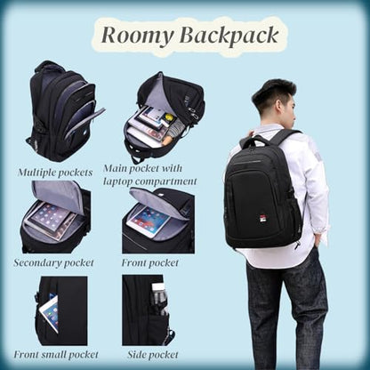 VIDOSCLA Black Kids Boys Rolling Backpack Teens Carry-on Luggage with Wheels Trolly BookBag for School-2 Wheels - color: A1# Black Blue-2 Wheels, style: A1# 2 Wheels