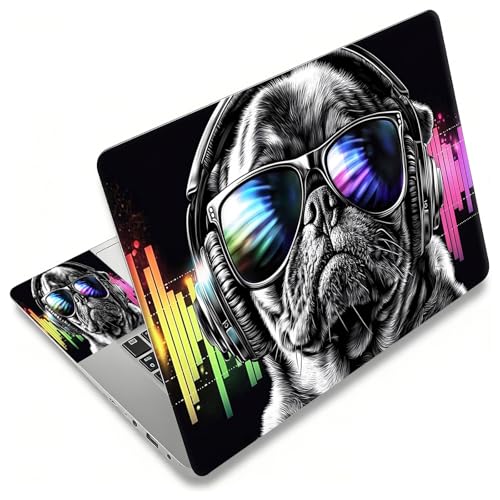 Laptop Skin Sticker Decal, Universal Reusable Vinyl Laptop Cover for 12" 13" 13.3" 14" 15" 15.4" 15.6" Notebook PC, Reusable Waterproof Scratch-Resistant with 2 Wrist Pads,Dog with Headphones - color: Dog with Headphones