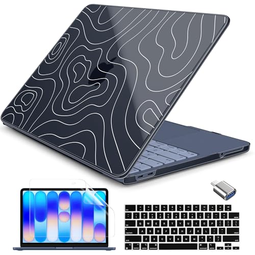 Batianda Case for MacBook Neo 13 Inch 2026 Model A3404, Topographic Lines | 4-in-1 Laptop Accessories Bundle with Contour Line Art, Ultra Slim Hard Shell for Students and Outdoor Lovers - color: Topographic Lines