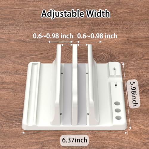 Vertical Laptop Stand Holder - Adjustable ABS Plastic Laptop Holder Vertical, Space-Saving 4 in 1 Compatible with All MacBook Pro Air, Mac, HP, Dell, Microsoft Surface (White) - color: White
