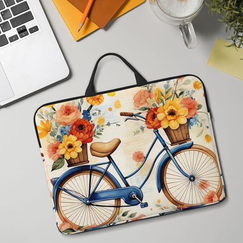 14 inch Laptop Sleeve with Handle Shockproof Laptop Bag Waterproof Computer Cover Bag Flower Bicycle Briefcase