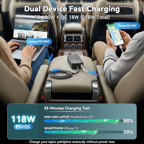 100W Laptop Car Charger USB-C for Dell/Lenovo/LG/HP/Samsung/MacBook Pro/Air | For Latitude/XPS/Precision,ThinkPad/Yoga,Spectre/Elitebook,Chromebook,Galaxy,Car Charger USB C For Computer - color: Black1