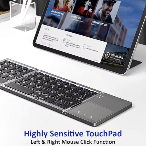 Slim Foldable Wireless Keyboard Compatible with Lenovo ThinkPad 8 64GB with TOUCHPAD Mouse Fully Universal Providing 48H Use, 560 Days Standby, Portable, Compact, Tri-Fold, Rechargeable!