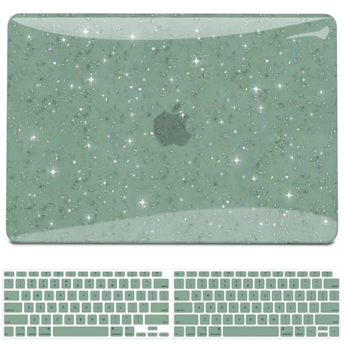 B BELK for MacBook Air 13.3 inch Case M1 A2337 A2179 A1932, Glitter Green | 2021-2018 Released, Sturdy Protective Laptop Hard Shell with 2 Keyboard Covers - color: Sparkling Glitter Green
