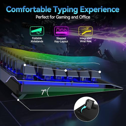 TECKNET Wireless Gaming Keyboard, 4000mAh Rechargeable Keyboard | 2-in-1 (2.4G Wireless & Wired) Connection, 15-Zone RGB Backlit, Whisper Quiet Design, 25 Anti-ghosting Keys, Metal Panel