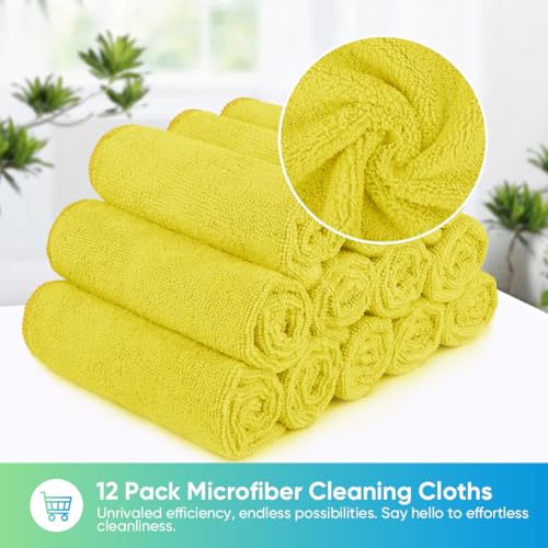 HOMEXCEL Yellow Microfiber Cleaning Cloth, 12 Pack Premium Microfiber Towels for Cars, Lint Free, Highly Absorbent, Reusable Cleaning Rags for Car, Household, Kitchen, Window, 11.5"X11.5" - color: Yellow