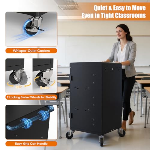30 Device Charging Cart for Chromebooks, iPads & Laptops Up to 14" - Lockable Charging Station with Cable Management, 30-Outlet Power Strip, Circuit Breaker & Casters for Classrooms - size: 30 Tablet/Chromebook