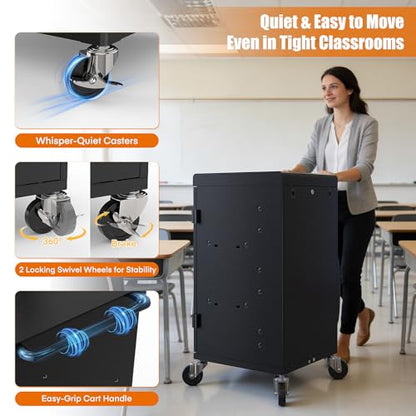 30 Device Charging Cart for Chromebooks, iPads & Laptops Up to 14" - Lockable Charging Station with Cable Management, 30-Outlet Power Strip, Circuit Breaker & Casters for Classrooms - size: 30 Tablet/Chromebook