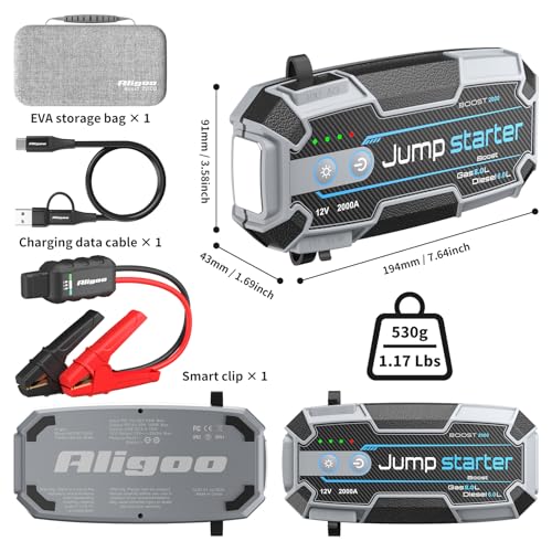 2000A Battery Jumper PD100W Fast Charging Portable Power Bank IP67 Waterproof Jump Box for Car,Exclusive Magnetic Hook, 4 Mode LED Flashlight,12V Portable Battery Booster for Cars Trucks SUV