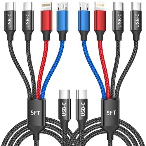 USB C 4 in 1 Charging Cable, Charging Cords for Multiple Devices, 2Pack 5FT | Multi Charging Cable with Dual Type-C/IP/Micro, USB C Cable for iPhone17-8, Android, Tablet, Pad, Multiple Phone Charger Cord - color: Blue+Red+Black, size: 2Pack 5FT