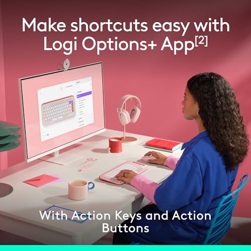 Logitech POP ICON Combo Wireless Bluetooth Keyboard and Mouse - Rose | Comfortable typing, programmable keys and buttons, quiet clicks, easy-switch up to 3 devices - color: Rose, style: Combo