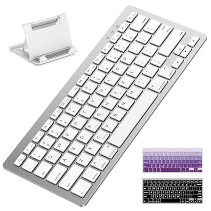 OMOTON Upgraded Rechargeable Bluetooth Keyboard for iPad, with Adjustable Stand Holder and 2 Key Stickers, Compact Portable Wireless Keyboard for iPad 11th A16, 10th, Pro, Air, Mini - color: White