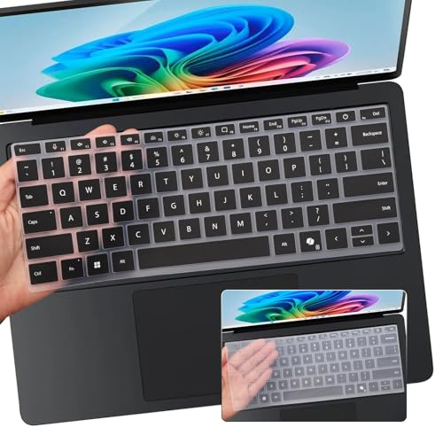 2 PCS Keyboard Cover for 2025 2024 Microsoft Surface Laptop 7(7th Edition Copilot+ PC) 13.8 & 15 inch US Layout Keyboard Skin-Black+Clear - color: Black+Clear