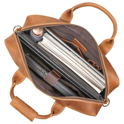 Leather Briefcase for Men 17Inch Laptop Messenger Bags Business Travel Handcrafted Laptop Bag with YKK Zipper Gift - color: B-brown