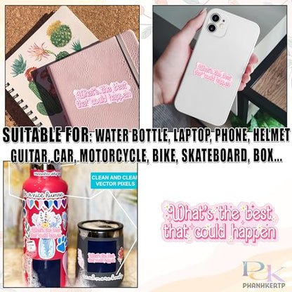 3 Pack Funny Positive Quote Sticker What’s The Best that Could Happen Cute Pink Aesthetic Daisy Motivational Decal Waterproof Vinyl Laptop Water Bottle Journal Gift 3 Inch - size: 3 Inches
